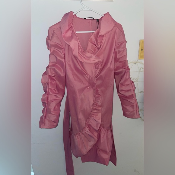 Samuel Dong Dress Coat Pink Button Ruffle Dress - Picture 2 of 16